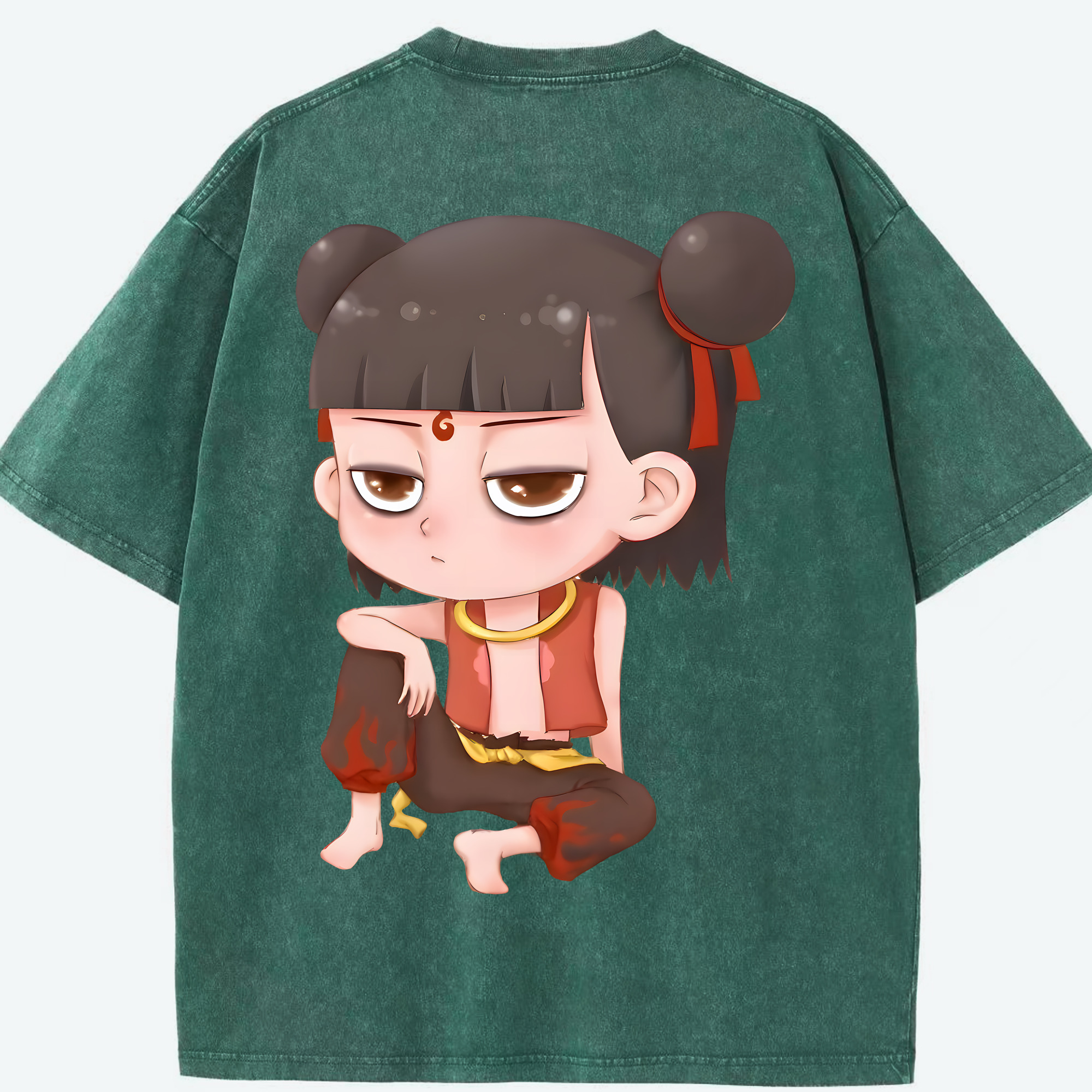 （画像用） Ne Zha 2 ナタ 魔童の大暴れ 綿100% ヴィンテージ風 半袖Tシャツ（背面プリント）